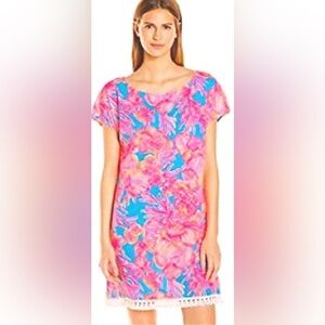 Lilly Pulitzer Tilla Dress Coverup Pink Blue Fringe Tassels Small